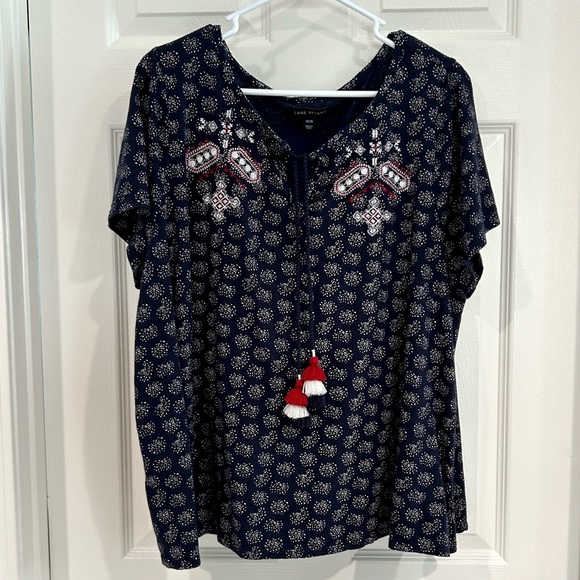 Lane Bryant Embroidered Tassel Boho Blouse Plus Size 18/20 Short Sleeve Peasant - Picture 3 of 15